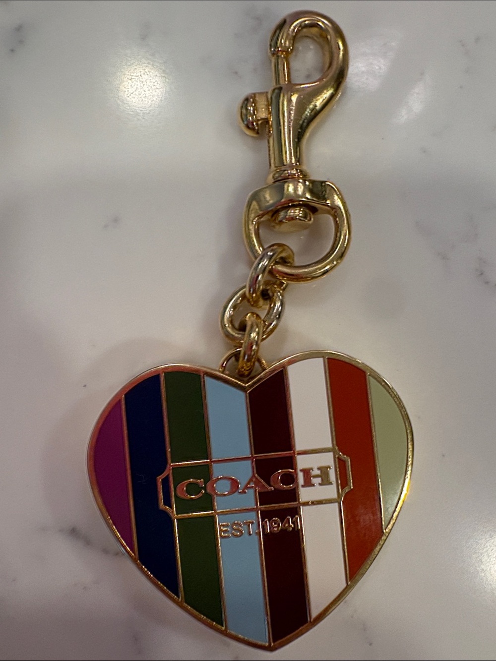 Coach Legacy Multicolor Striped Heart Key Charm with Gold Hardware - Picture 4 of 6